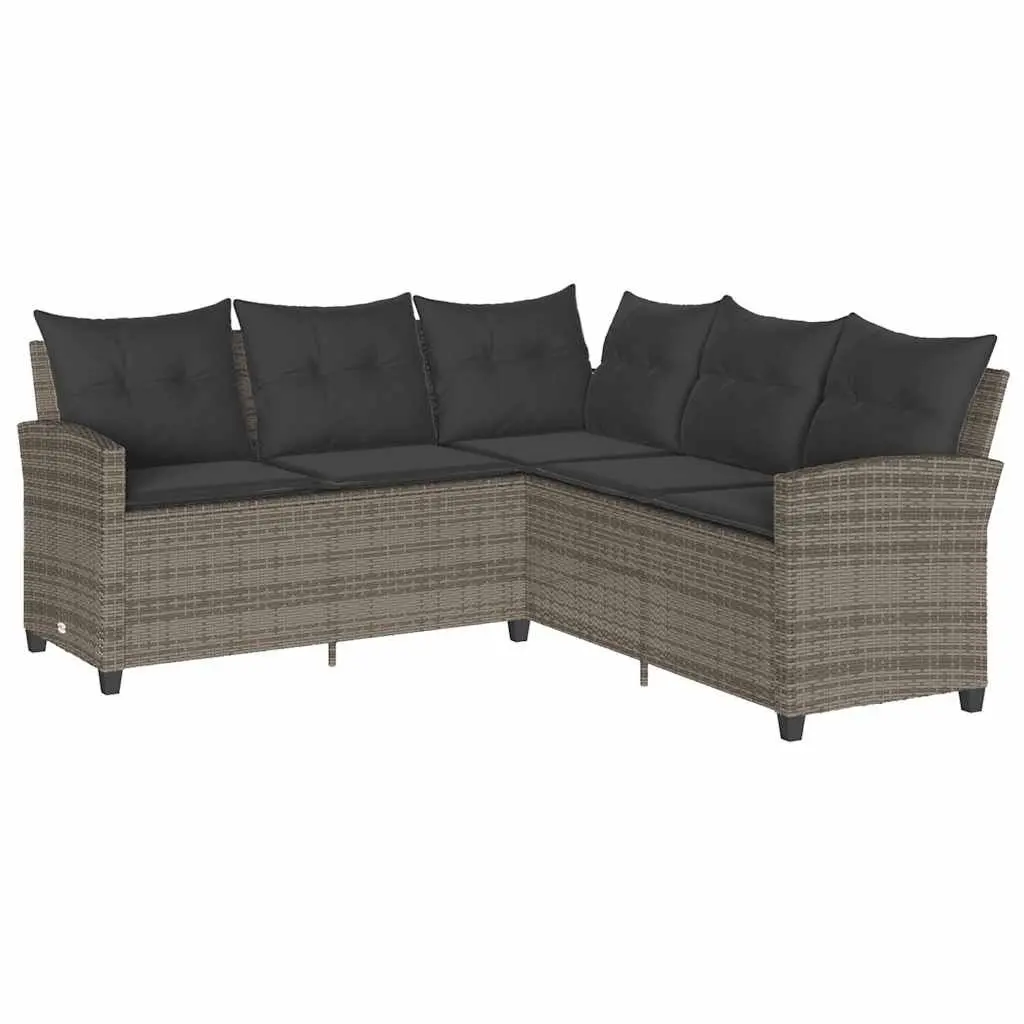 L-Shaped Garden Sofa Set 6 Piece Grey PE Poly Rattan with Cushions