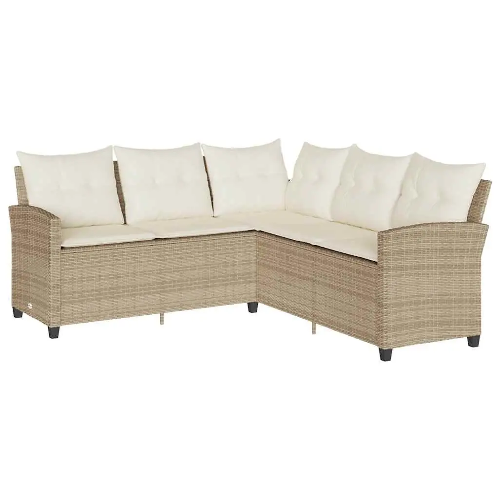 6 Piece Outdoor L-shaped Sofa Set with Cushions Beige Weather Resistant PE Rattan Furniture
