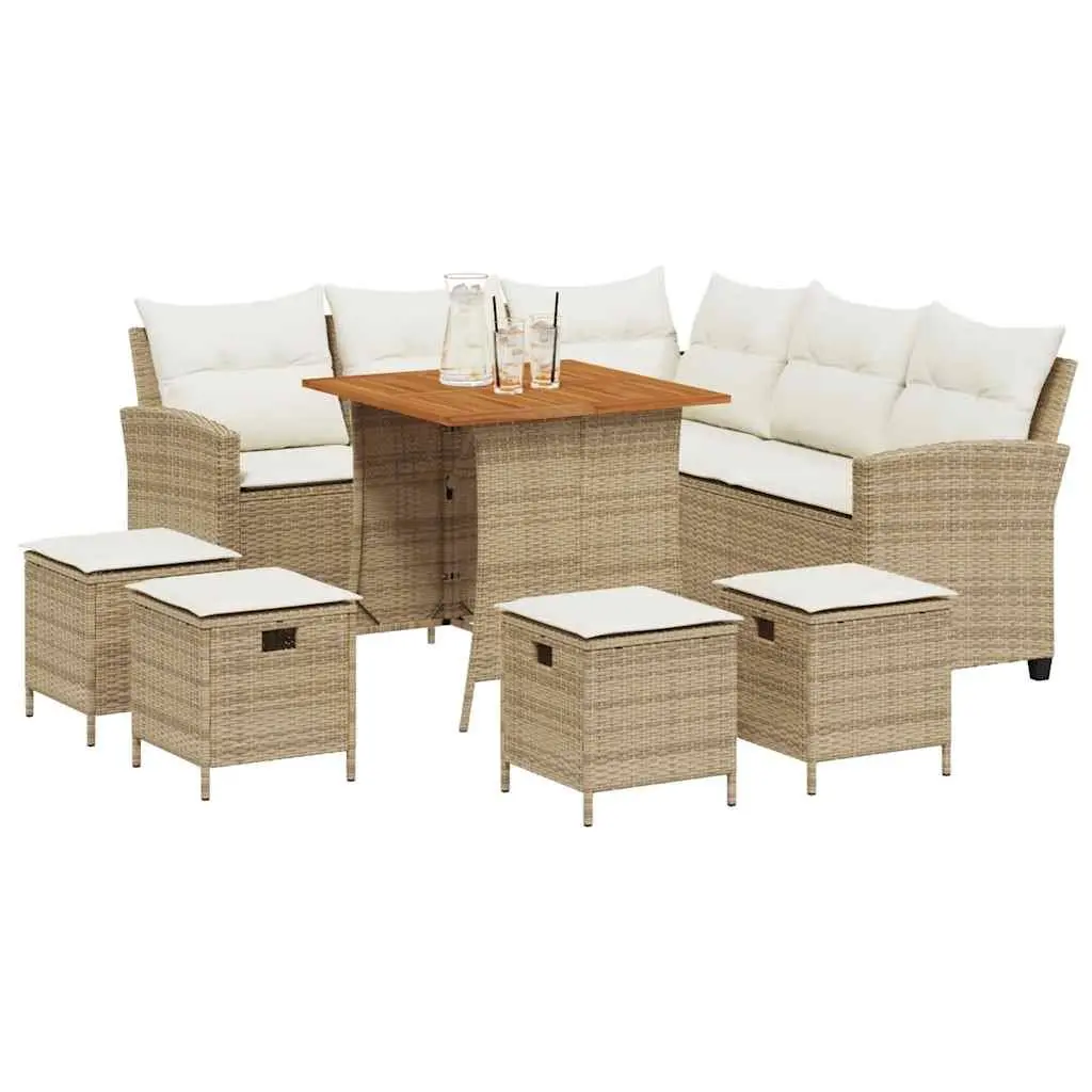 6 Piece Outdoor L-shaped Sofa Set with Cushions Beige Weather Resistant PE Rattan Furniture