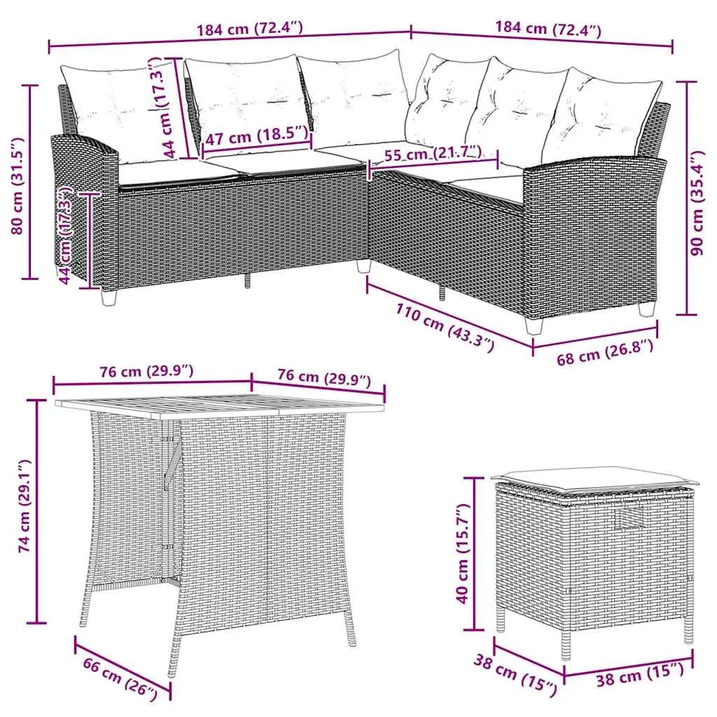 6 Piece Outdoor L-shaped Sofa Set with Cushions Beige Weather Resistant PE Rattan Furniture