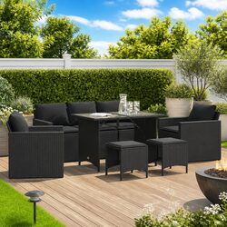 Functional 6-Piece Patio Sofa Set with Black Cushions
