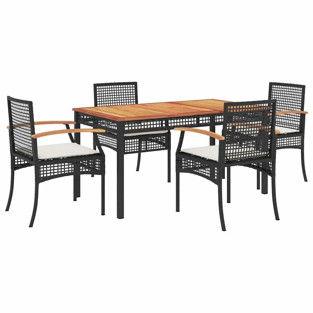 5 Piece Outdoor Dining Set PE Rattan Acacia Wood Table Black