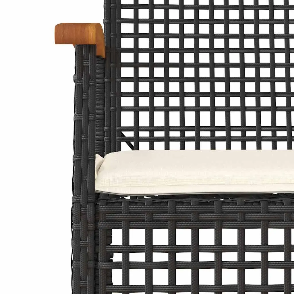 7 Piece Outdoor Dining Set PE Rattan Acacia Wood Table Black Powder Coated Steel Frame