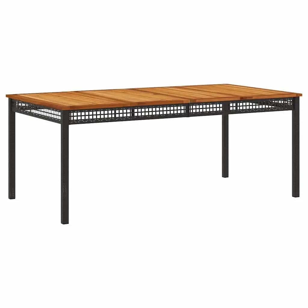 7 Piece Outdoor Dining Set PE Poly Rattan Black with Acacia Wood Table and Cushions