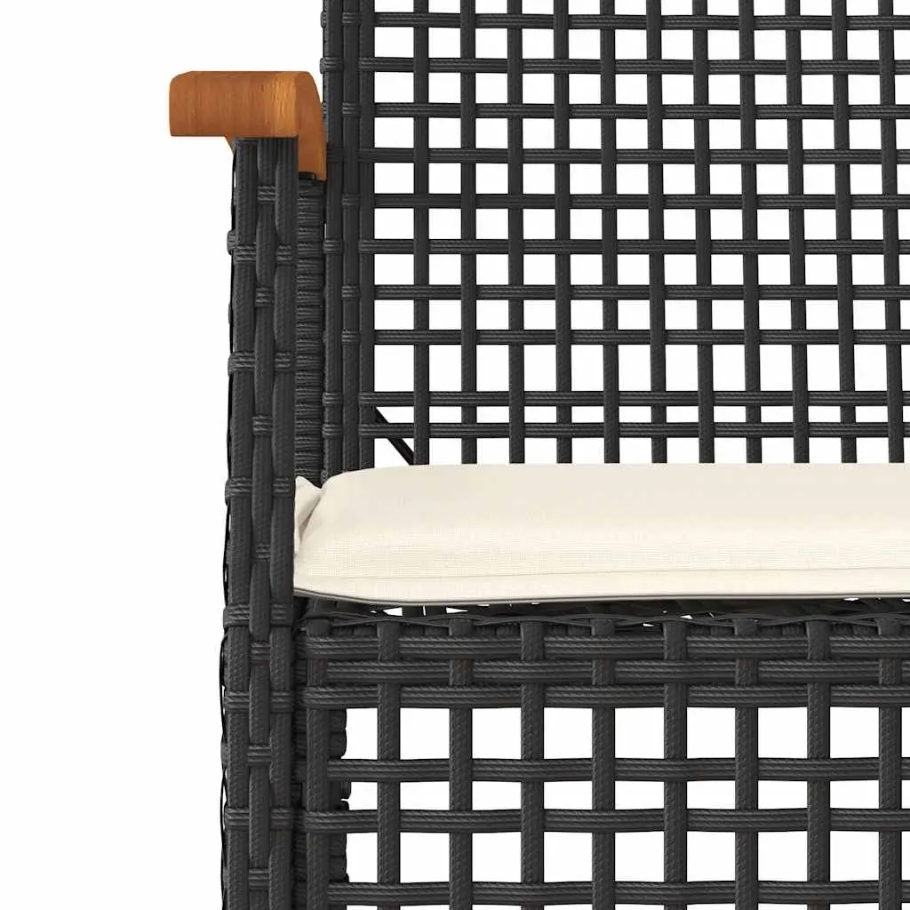 7 Piece Outdoor Dining Set PE Poly Rattan Black with Acacia Wood Table and Cushions