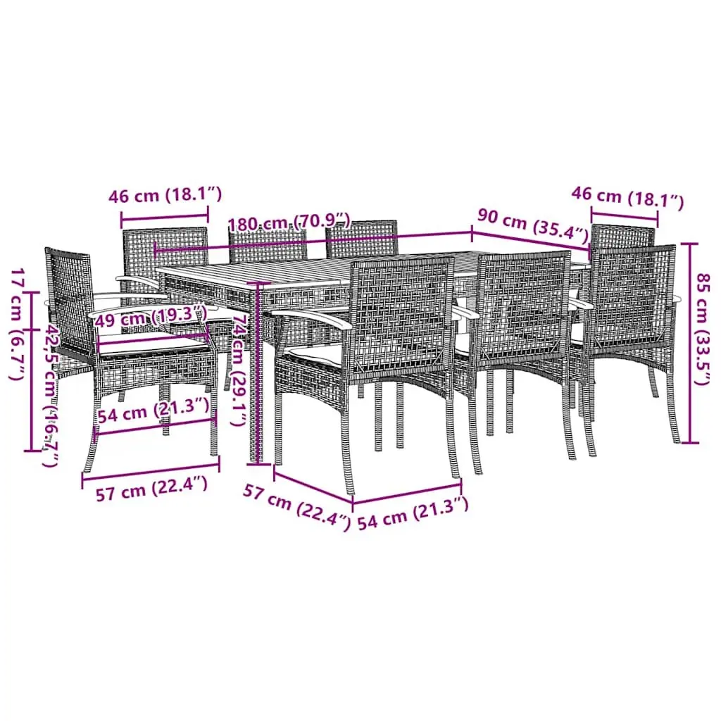 9 Piece Outdoor Dining Set Black Poly Rattan Garden Furniture Patio Table Chairs