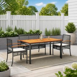 4 Piece Outdoor Dining Set Black Poly Rattan Garden Furniture Patio Table Chairs