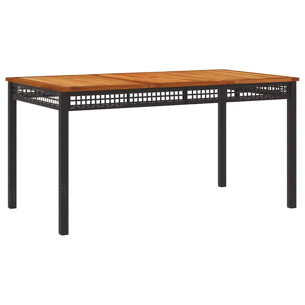 4 Piece Outdoor Dining Set PE Rattan Frame Acacia Wood Table Black