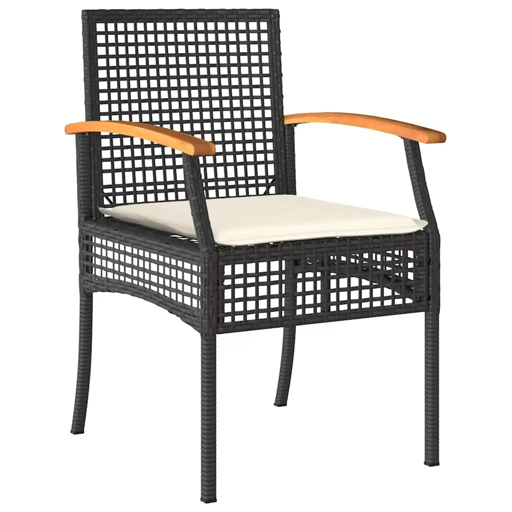 3 Piece Outdoor Dining Set Black PE Rattan with Tempered Glass Tabletop and Cushions