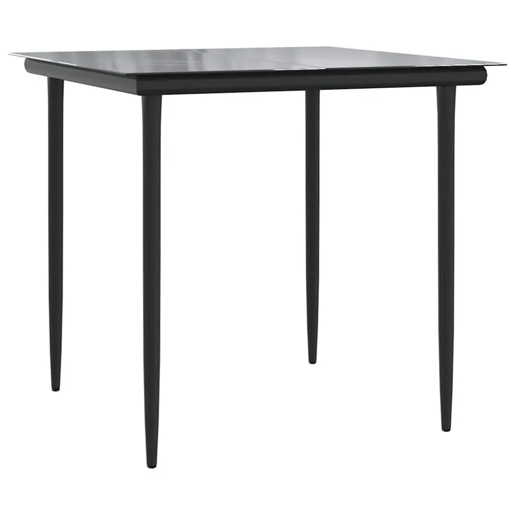 3 Piece Outdoor Dining Set Black PE Rattan with Tempered Glass Tabletop and Cushions