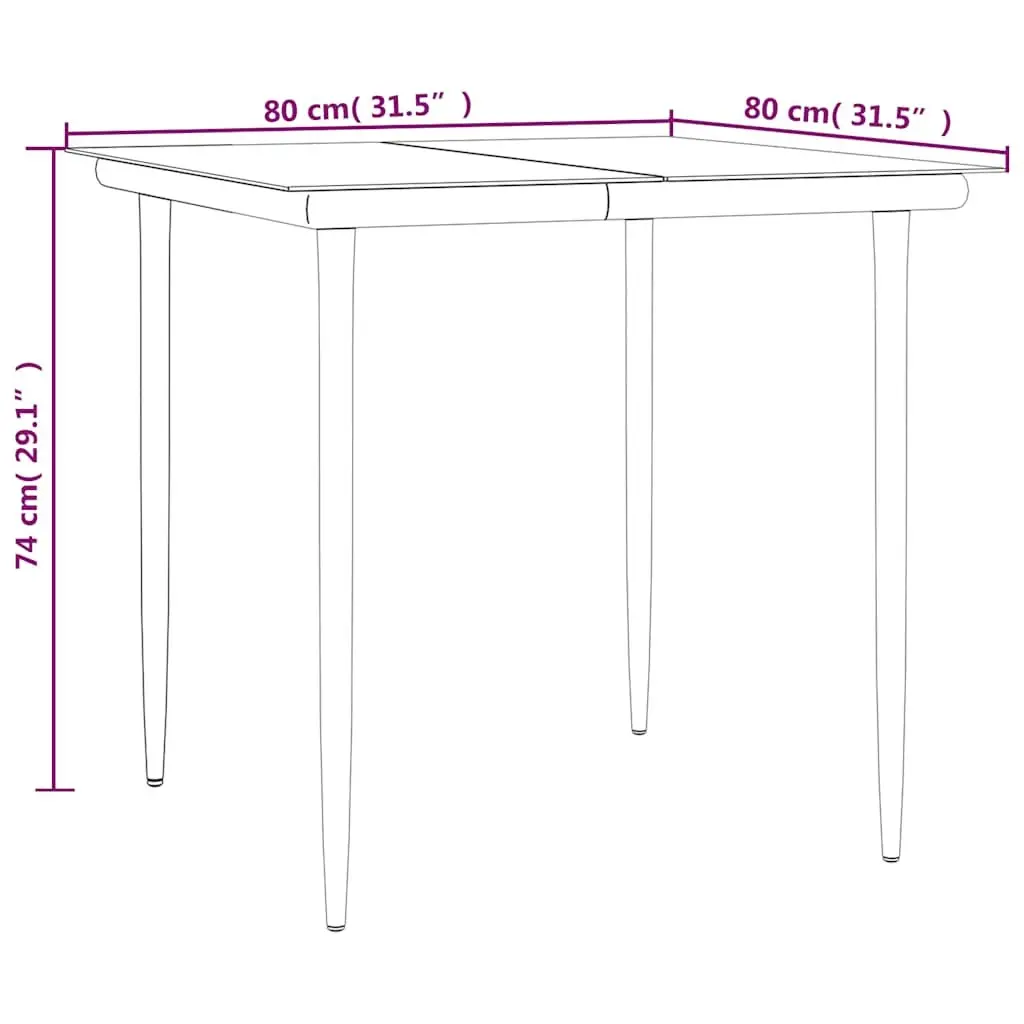 3 Piece Outdoor Dining Set Black PE Rattan with Tempered Glass Tabletop and Cushions
