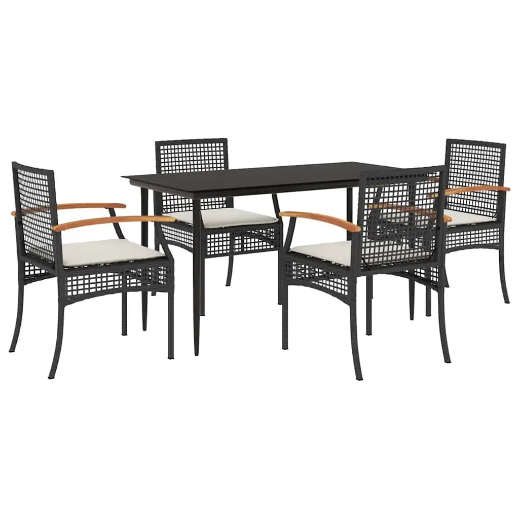 Outdoor Garden Dining Set 5 Piece Black Poly Rattan Patio Furniture with