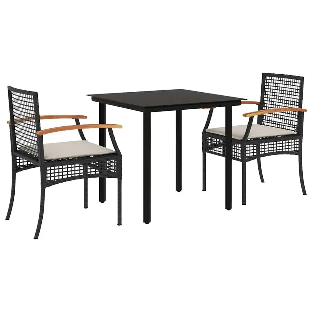 3 Piece Outdoor Dining Set Black PE Rattan Table and Chairs