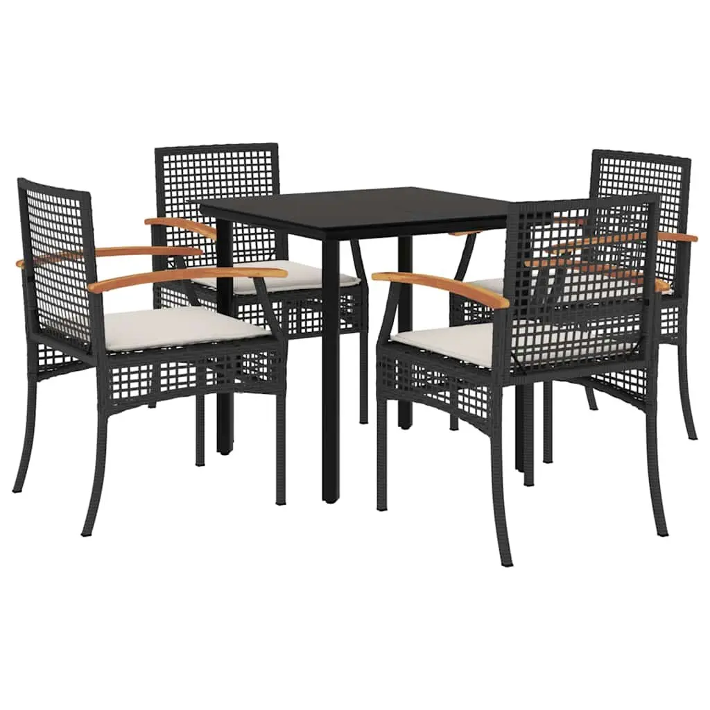 5 Piece Outdoor Dining Set PE Rattan Black Table with Cushions