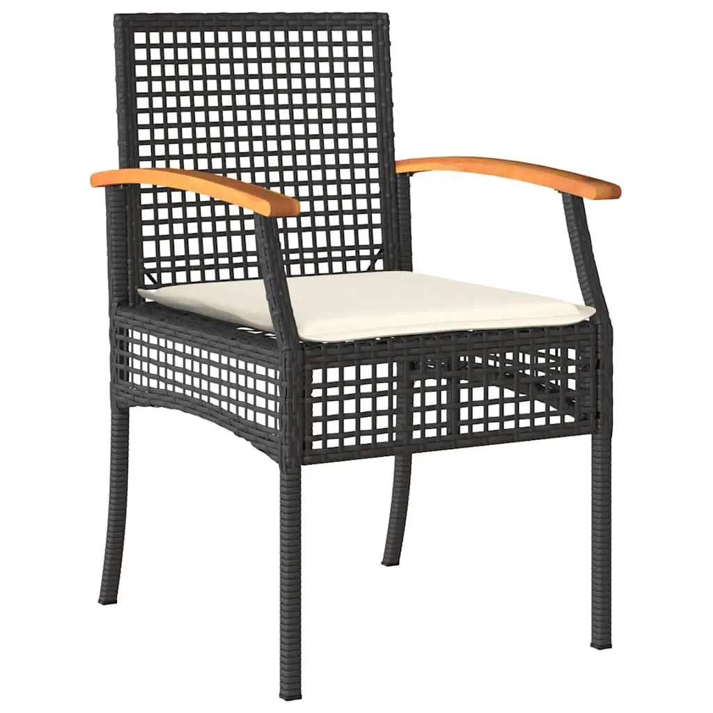 5 Piece Outdoor Dining Set Black Rattan Furniture with Cushions Tempered Glass Top