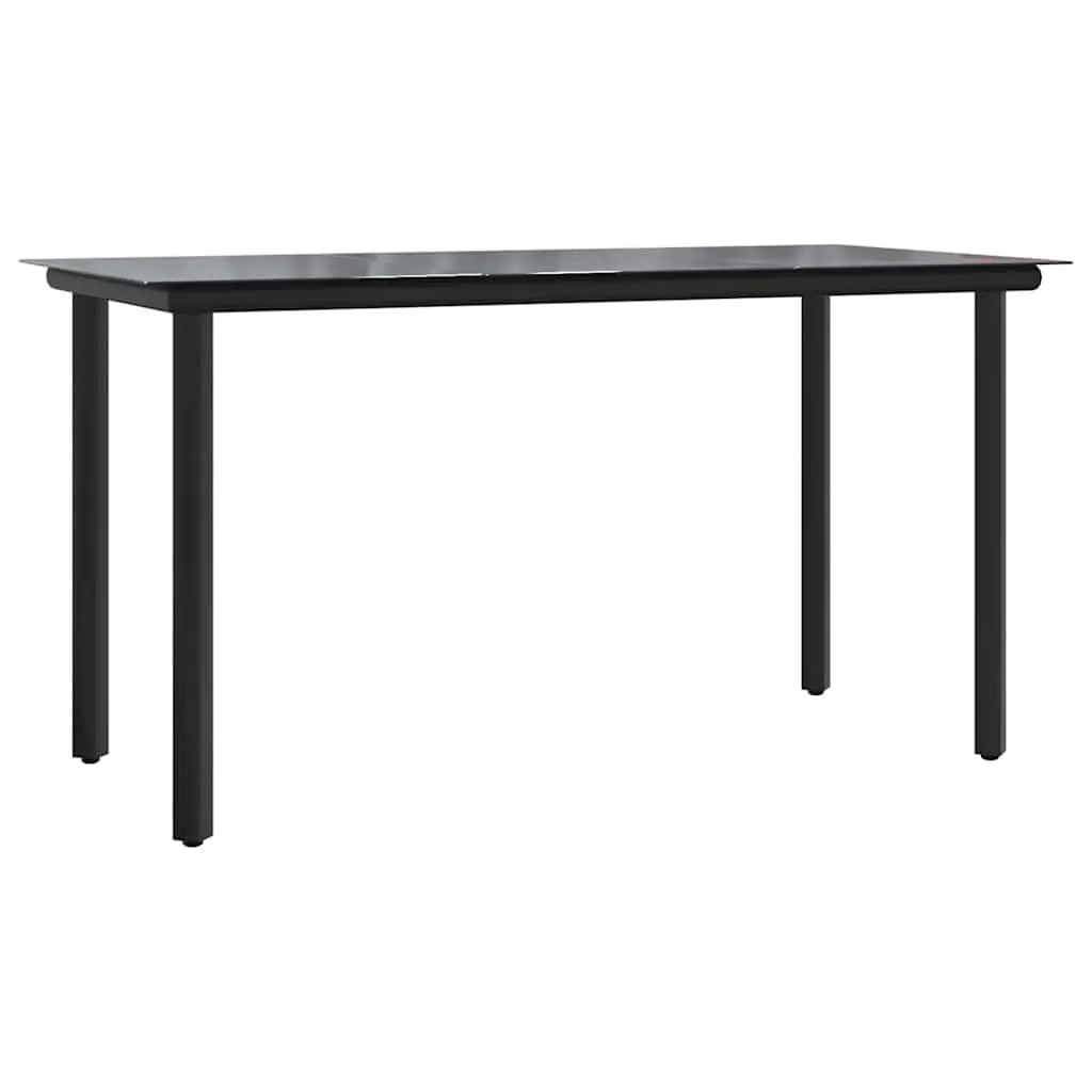 5 Piece Outdoor Dining Set Black Rattan Furniture with Cushions Tempered Glass Top