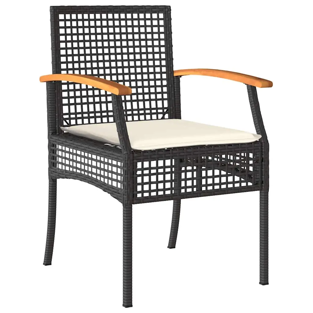 5 Piece Outdoor Dining Set Cushioned Chairs Black Poly Rattan Garden Furniture Table