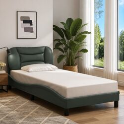 Practical Dark Grey Fabric Bed Frame with LED Lights 90x190 cm