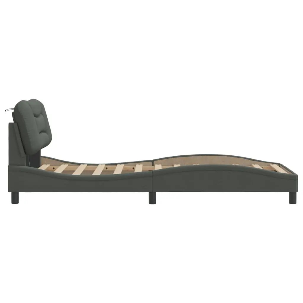 Dark Grey Fabric Bed Frame with LED Lights 90x190 cm