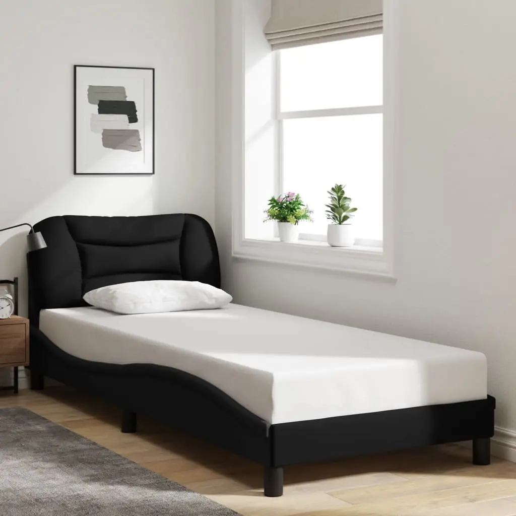 Bed Frame Fabric Black 90x190 cm Slatted Base with LED Lights