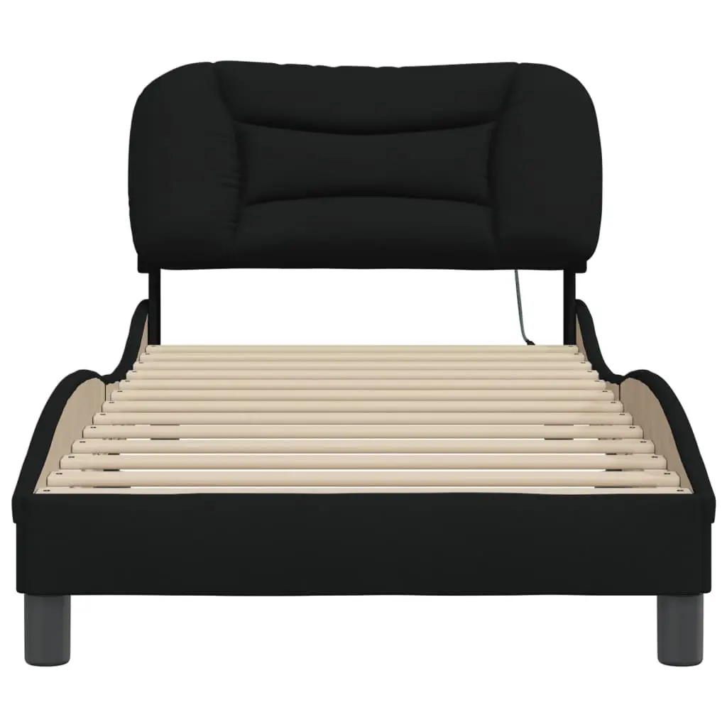 Bed Frame Fabric Black 90x190 cm Slatted Base with LED Lights