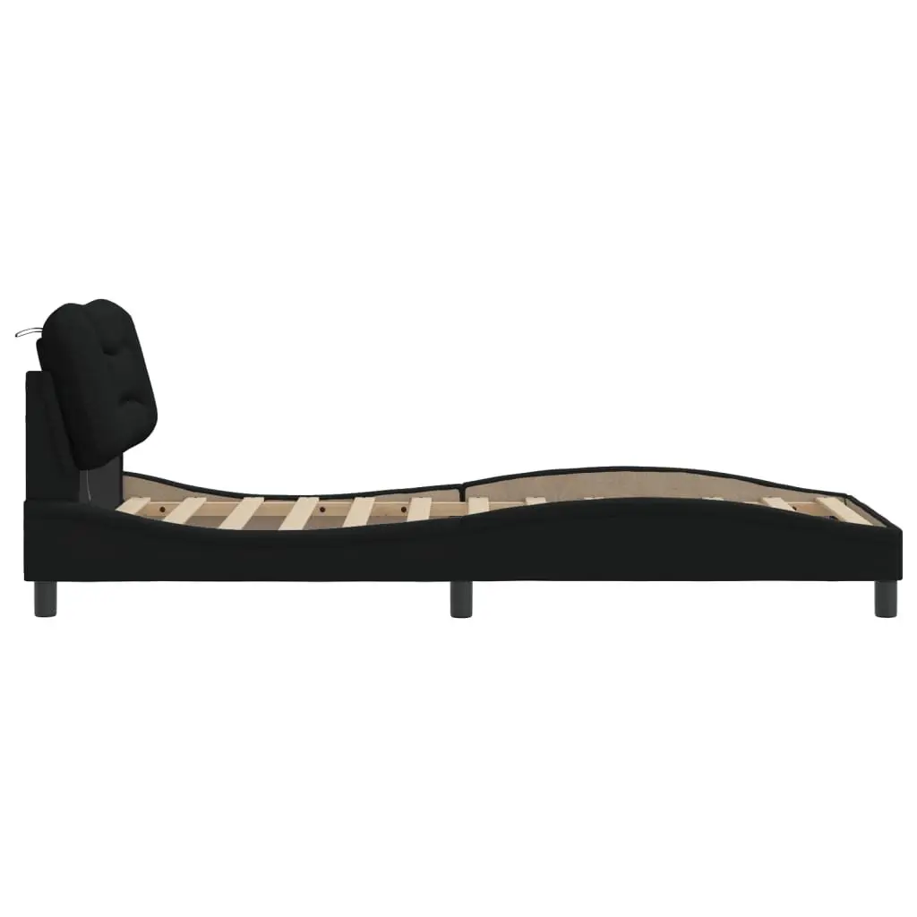 Bed Frame Fabric Black 90x190 cm Slatted Base with LED Lights