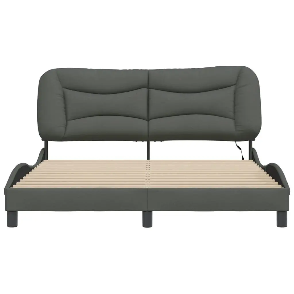 Queen Bed Frame with LED Lights Dark Grey Fabric Headboard 152x203cm Bedroom