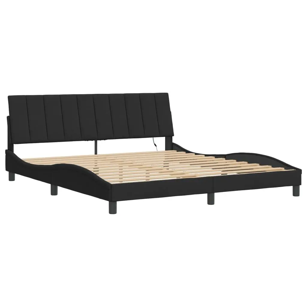 King Bed Frame Velvet Headboard Slatted Base 180x200 cm Black