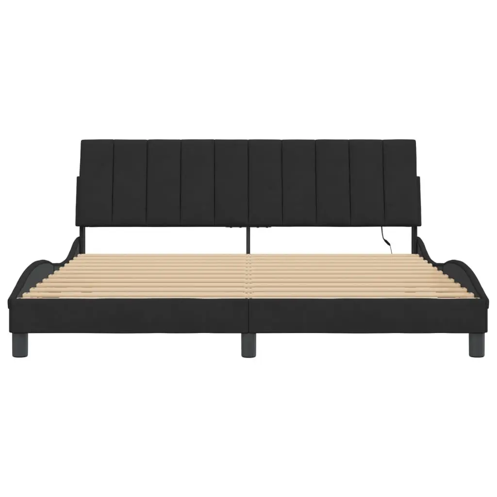 King Bed Frame Velvet Headboard Slatted Base 180x200 cm Black