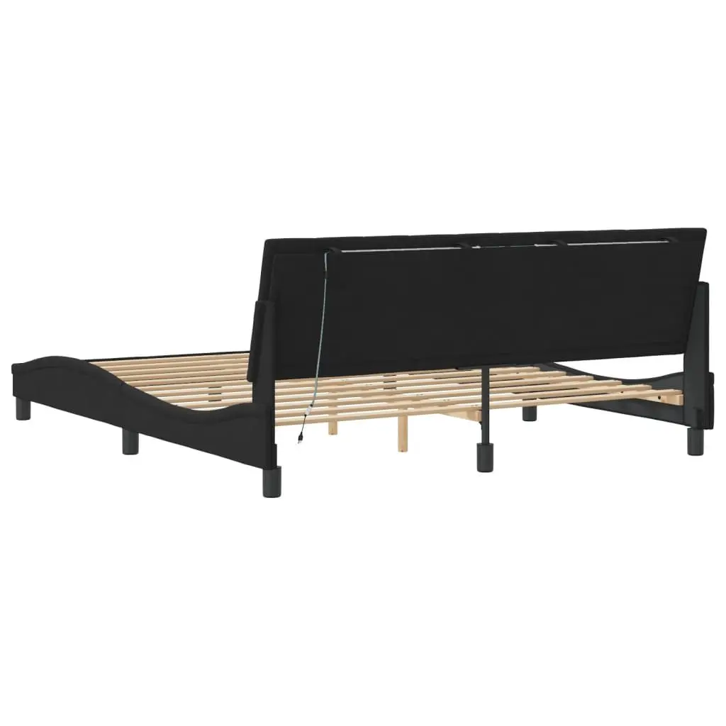 King Bed Frame Velvet Headboard Slatted Base 180x200 cm Black