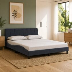 Functional Grey Velvet Queen Bed Frame with LED Features
