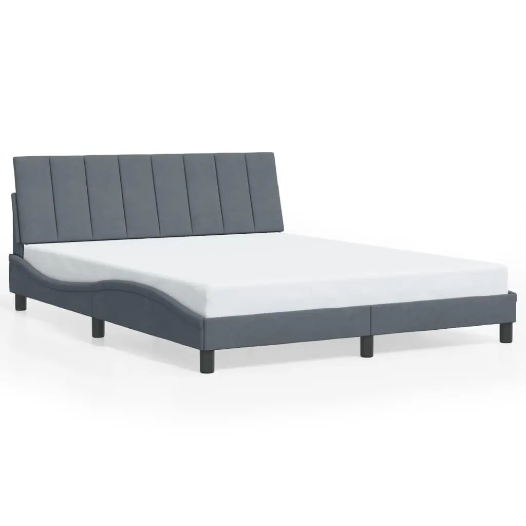 Queen Bed Frame LED Grey Velvet Headboard Plywood Slats Modern Bedroom Furniture