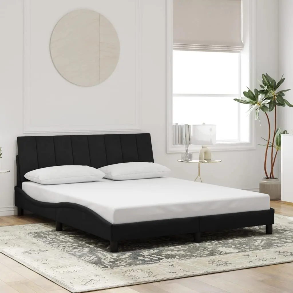 Queen Bed Frame Black Velvet Upholstered Headboard 152x203cm with LED Lights