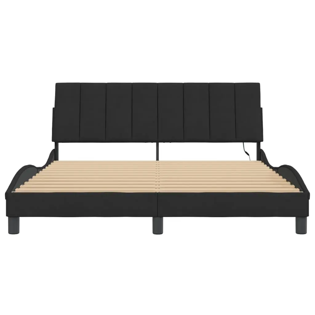 Queen Bed Frame Black Velvet Upholstered Headboard 152x203cm with LED Lights