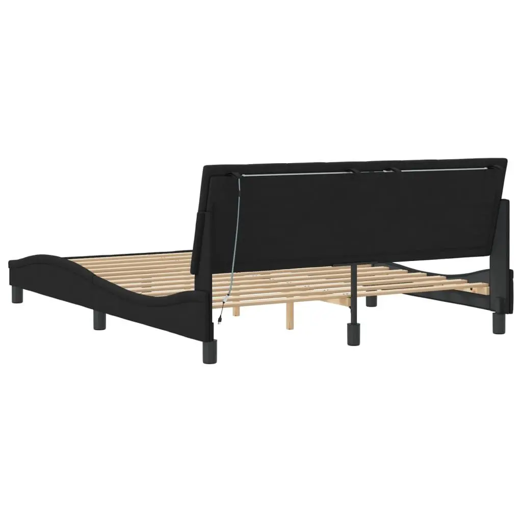 Queen Bed Frame Black Velvet Upholstered Headboard 152x203cm with LED Lights