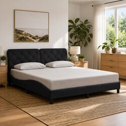 Practical Black Velvet Bed Frame with LED Lighting