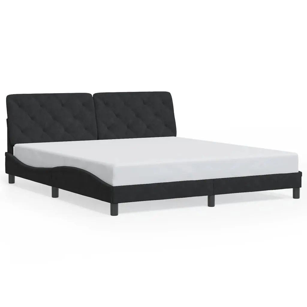Bed Frame Velvet Black 180x200 cm Slatted Base LED Lights Headboard