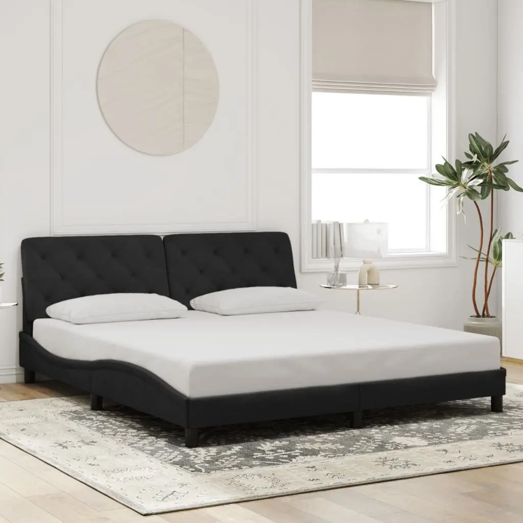 Bed Frame Velvet Black 180x200 cm Slatted Base LED Lights Headboard