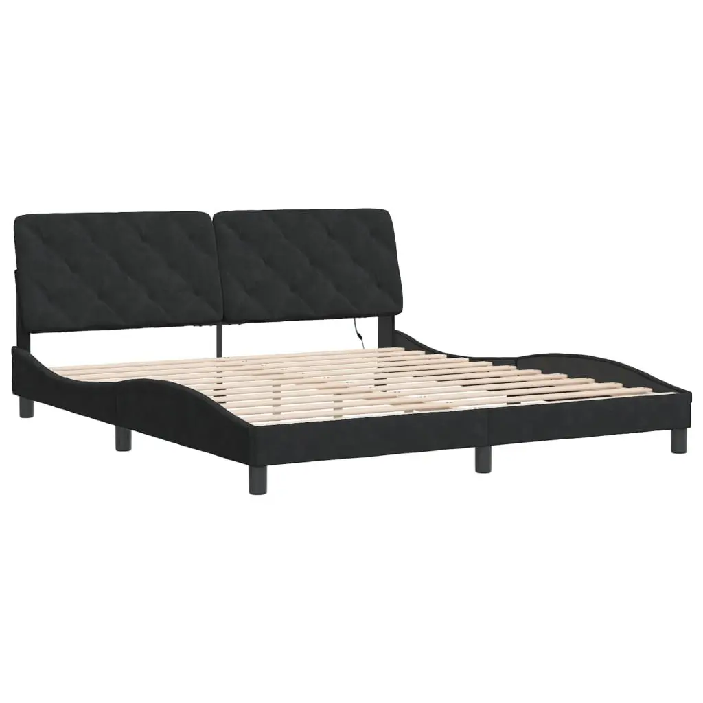 Bed Frame Velvet Black 180x200 cm Slatted Base LED Lights Headboard