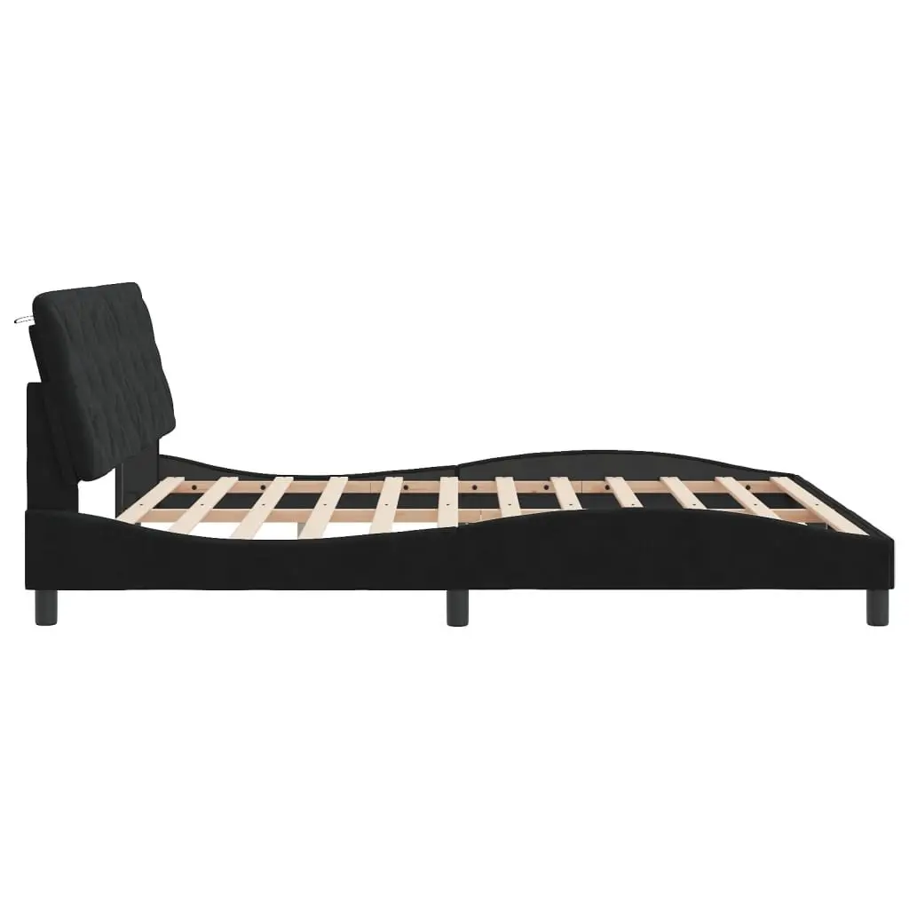 Bed Frame Velvet Black 180x200 cm Slatted Base LED Lights Headboard