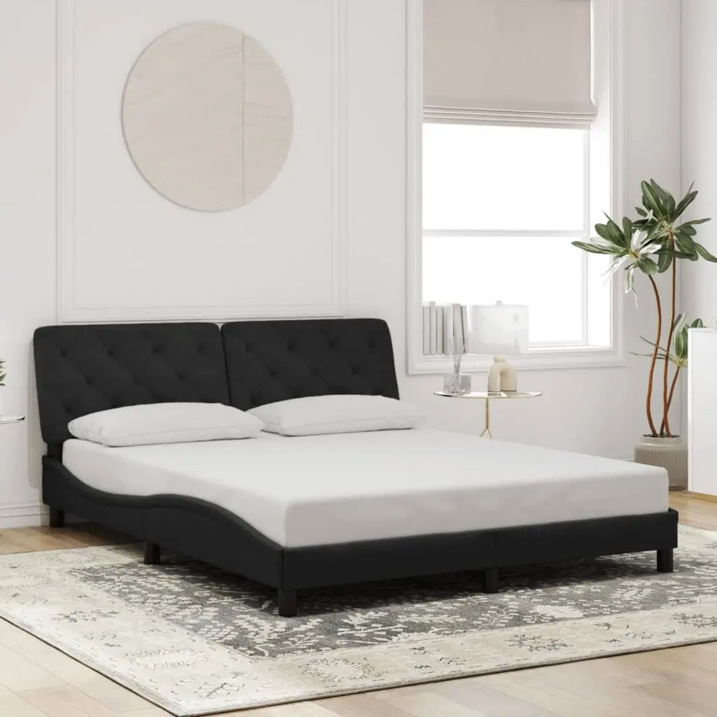 Queen Bed Frame with LED Lights Black Velvet Headboard 152x203 cm Modern Design
