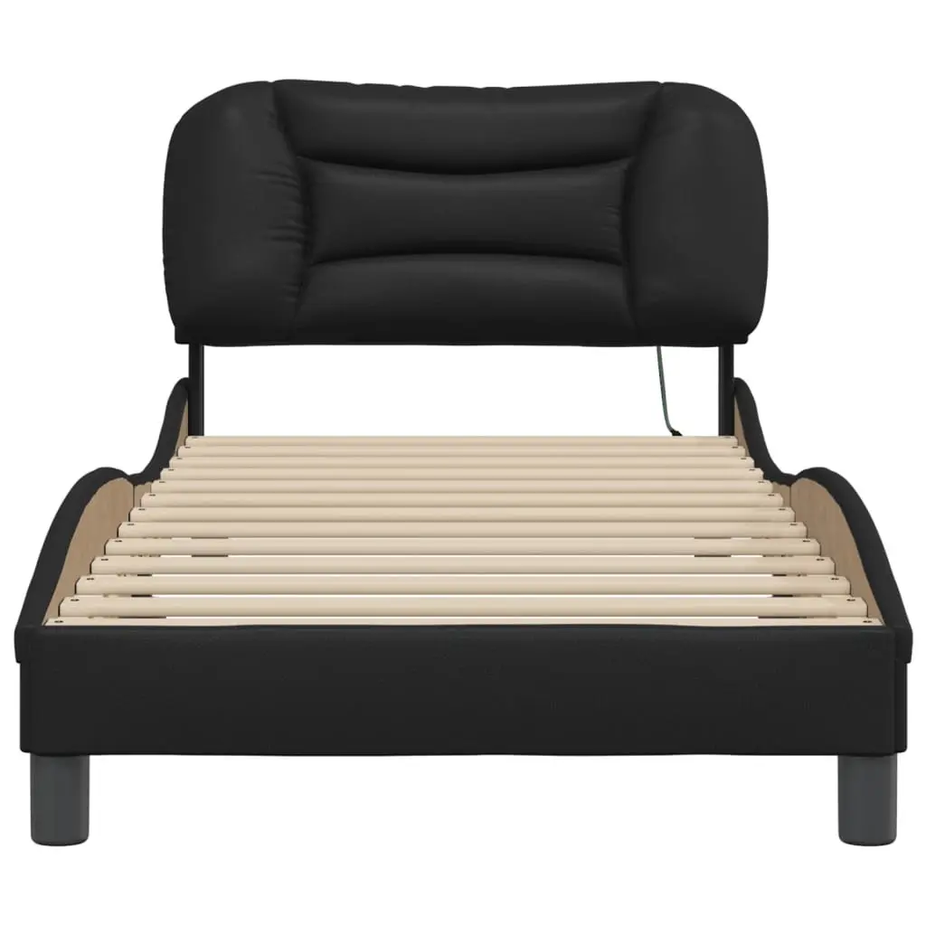 Black Bed Frame with Cushioned Headboard and LED Lights