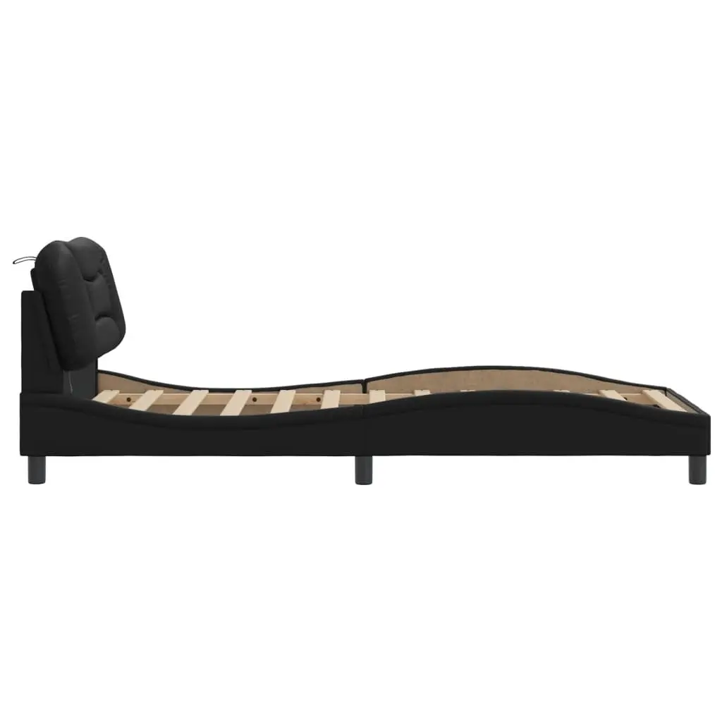 Black Bed Frame with Cushioned Headboard and LED Lights