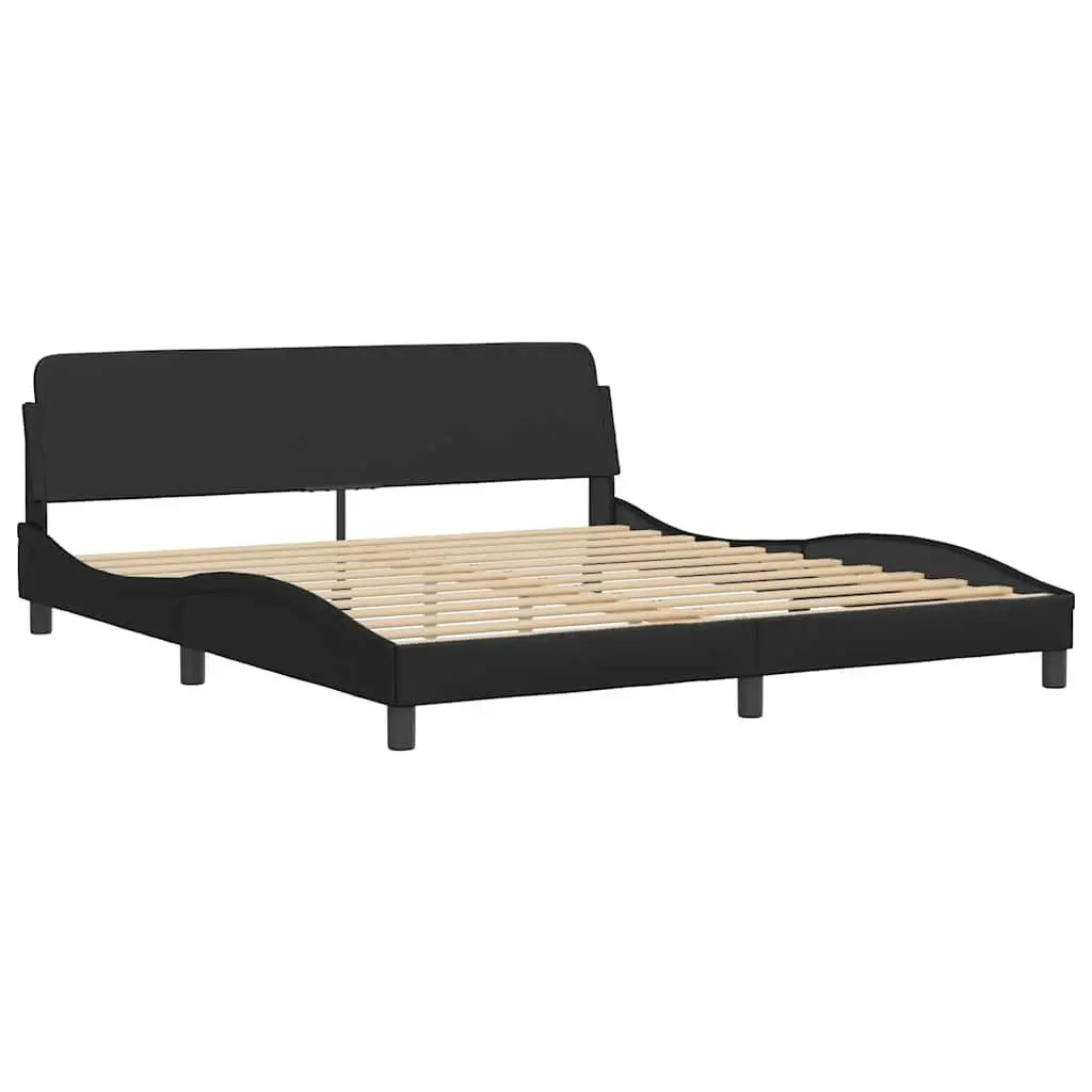 Faux Leather Bed Frame 180x200cm Black with Integrated Colourful LED Strip Lights and Padded Headboard