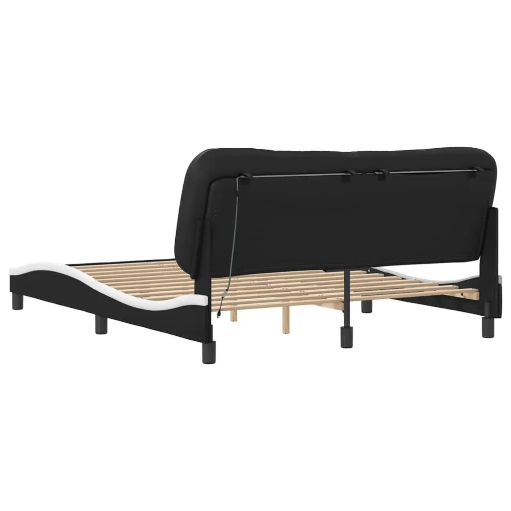 Bed Frame with LED Lights Black and White 152x203 cm Bedroom Furniture