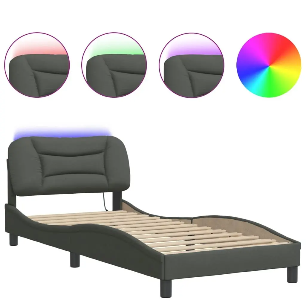 Bed Frame Fabric Slatted Base Grey 90x190 cm with LED Lights Headboard