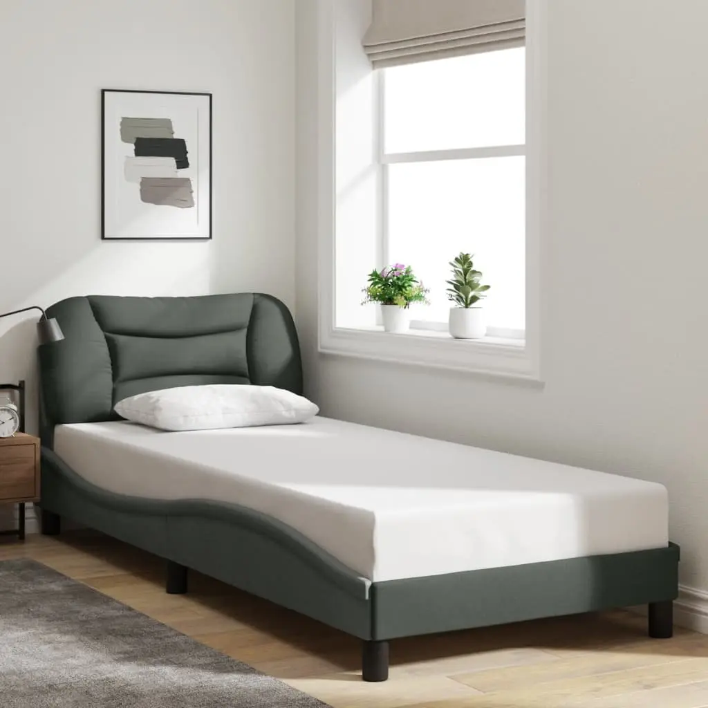 Bed Frame Fabric Slatted Base Grey 90x190 cm with LED Lights Headboard