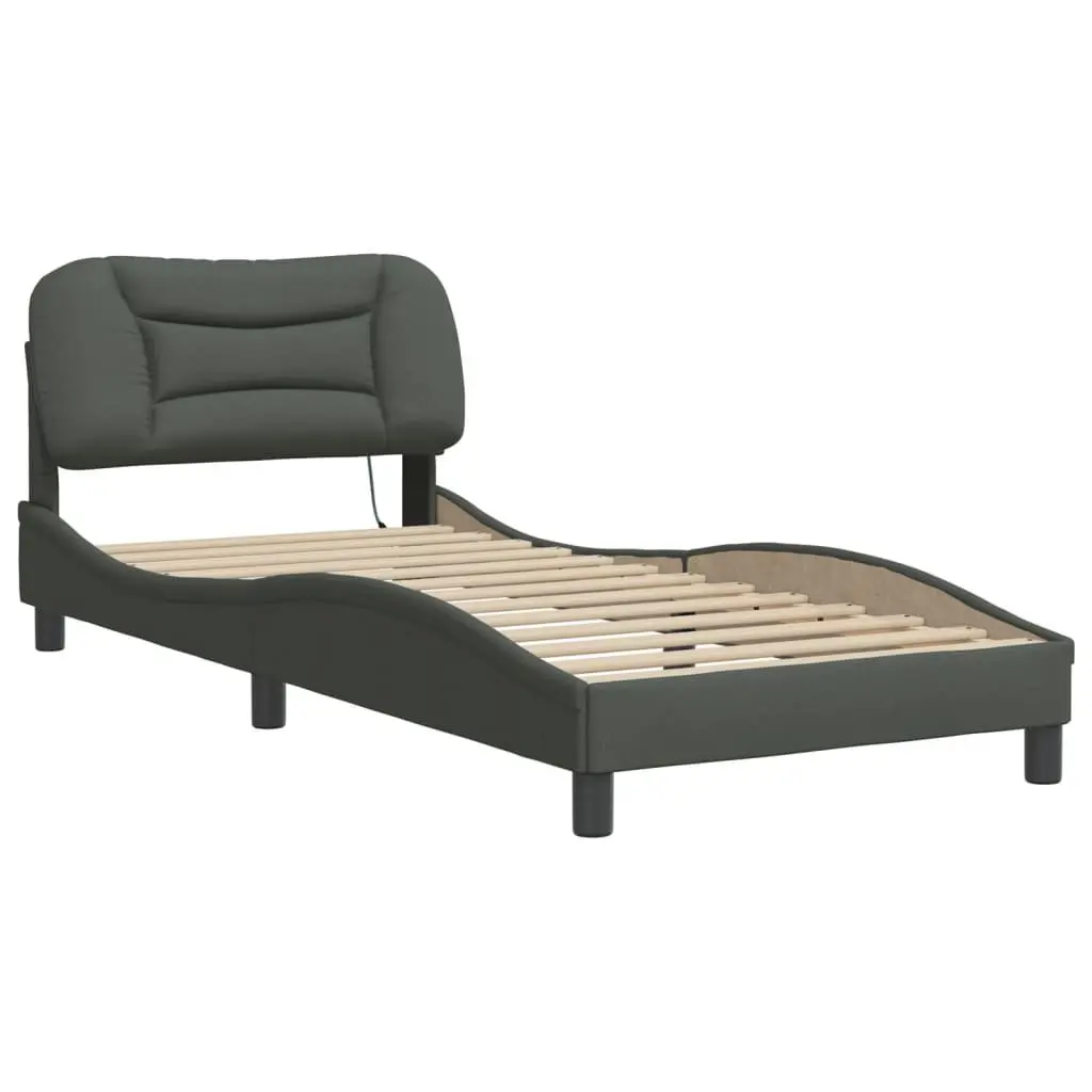 Bed Frame Fabric Slatted Base Grey 90x190 cm with LED Lights Headboard
