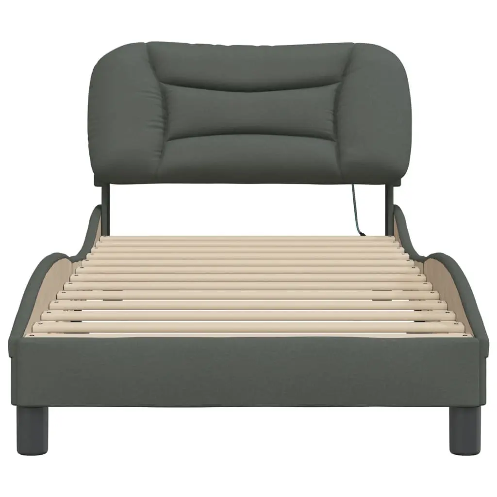 Bed Frame Fabric Slatted Base Grey 90x190 cm with LED Lights Headboard