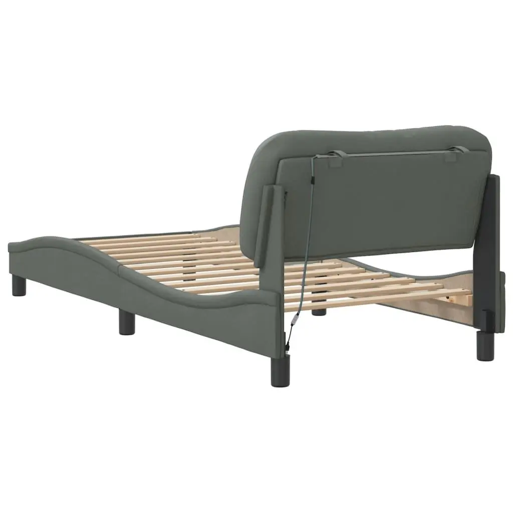 Bed Frame Fabric Slatted Base Grey 90x190 cm with LED Lights Headboard